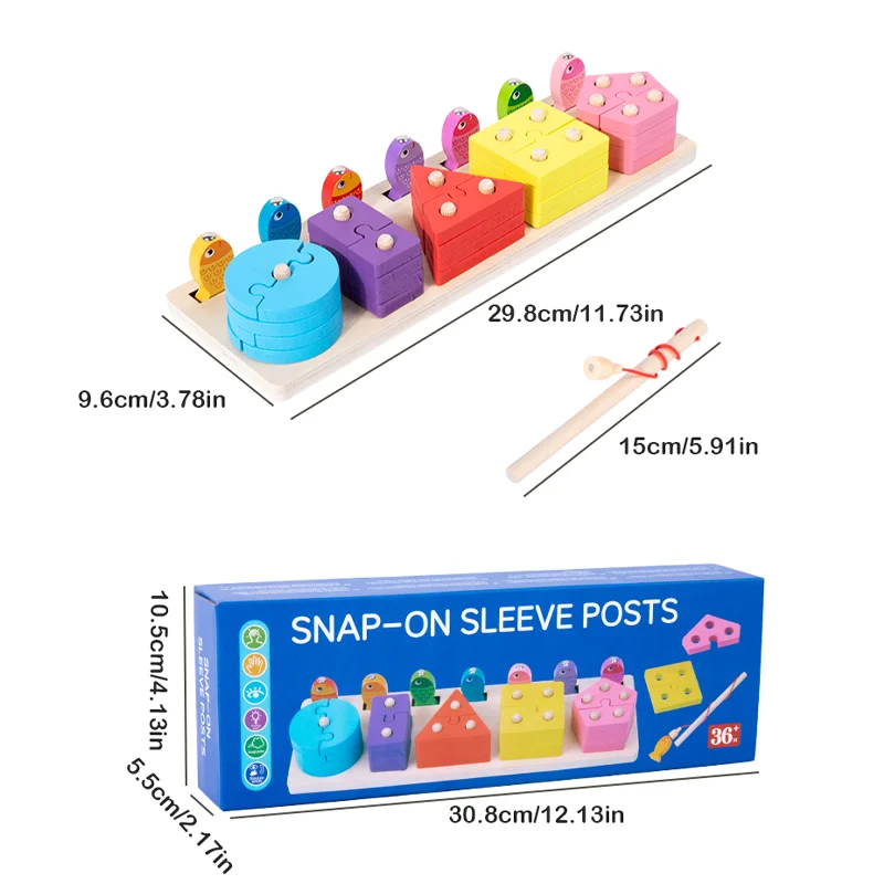 2-in-1 Wooden Early Learning Toys, Shape and Color Matching, Fishing Game, Infant and Toddler Puzzle Blocks, Enlightenment Set