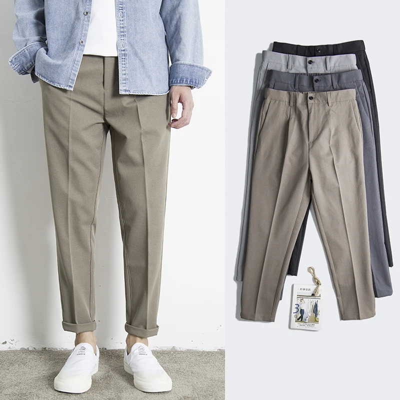 청소년 캐주얼 스트레이트 레그 팬츠 9부 남성용 봄 여름 가을 스트레이트 수트..