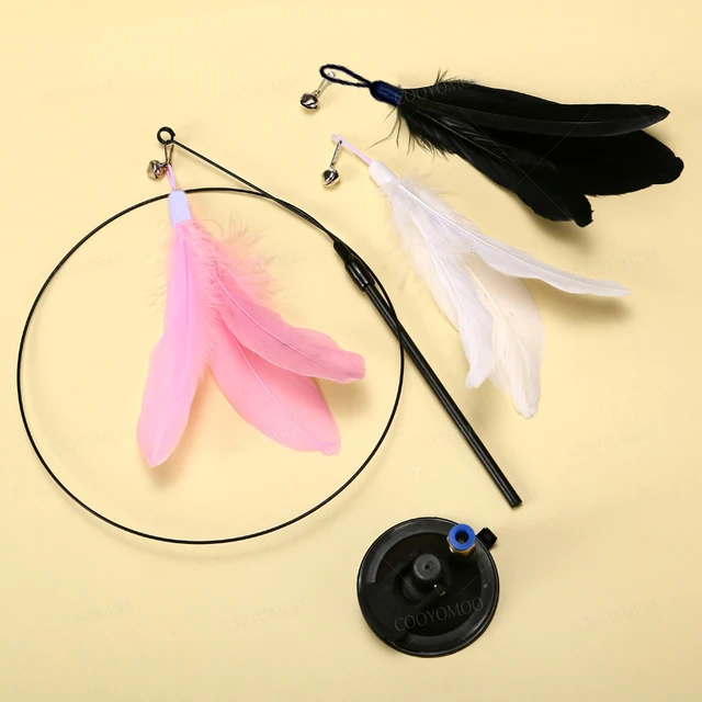 1Pc Cat Teasers Stick Interactive Toys Pet Feather Bell For Cat Exercise Self-Entertainment，kitten With Suction Cup Teaser Stick 4