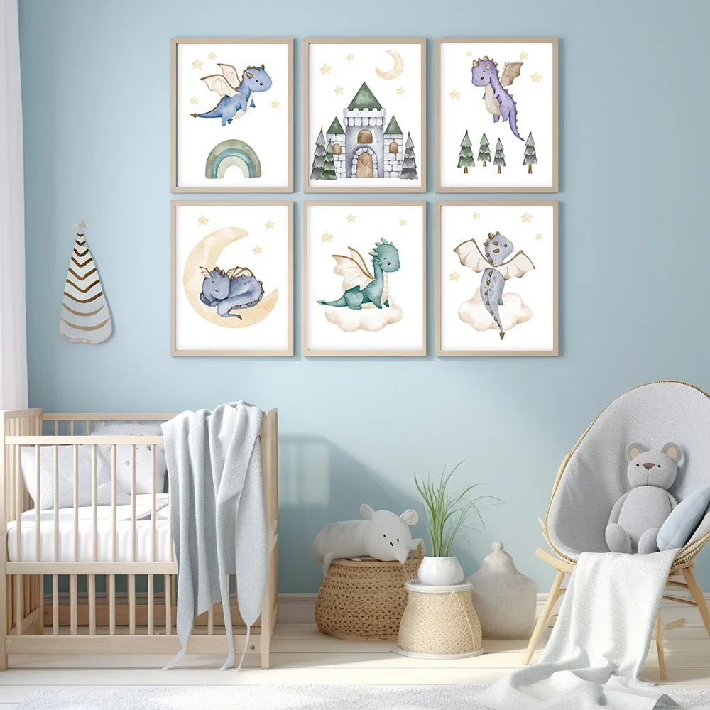 6pcs/set Baby Dragon Nursery Prints Painting Boy Girl Room Cute Wall ...