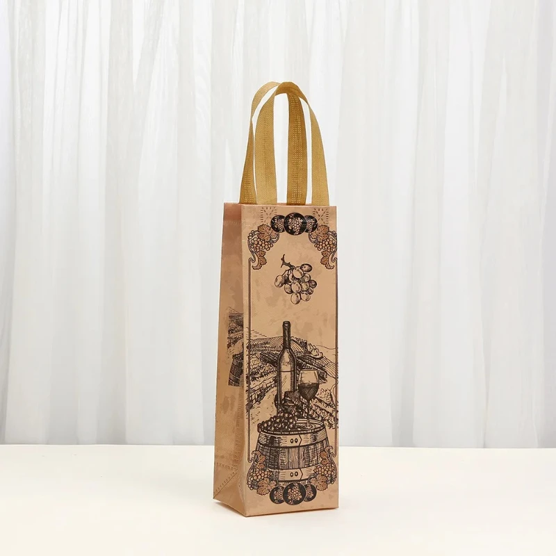 4/8/12 Stück Vintage-Wein-Geschenktüten für einzelne Flaschen, Vlies-Weinflaschenbeutel mit Griff für Hochzeit, Party, Gastgeschenke, Weihnachten – Detail 8