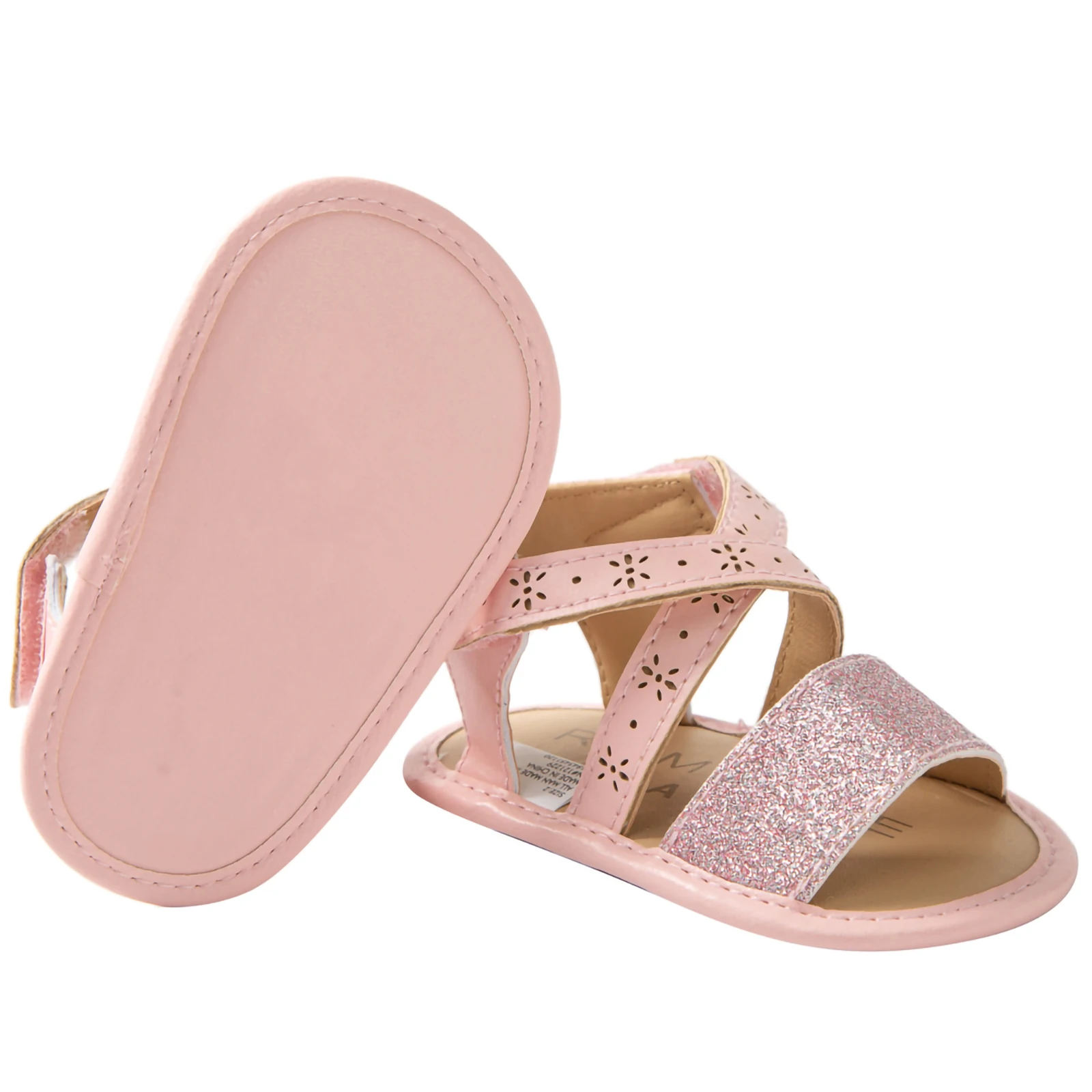Infant Baby Girls PU Leather Sandals Toddler Non-Slip Open Toe Sequins First Walking Soft Sole Shoes