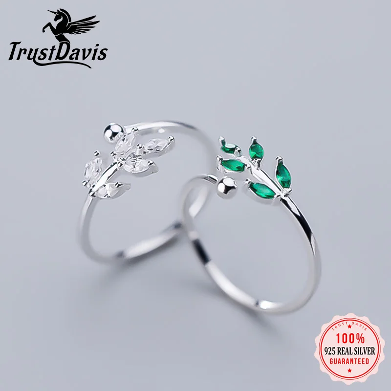 TrustDavis-Anillo de plata de primera ley forma de hojas para mujer, sortija, plata esterlina 925, Circonia cúbica, zirconia, circonita, zirconita, juvenil, fiesta, DA328, 925 - AliExpress Joyería y accesorios