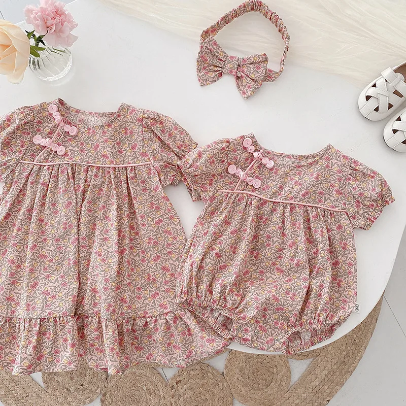 

2022 New Clothes Girls Summer Girl sister Dress summer baby skirt fashion flower Princess clothing newbron 0-6year 66-130