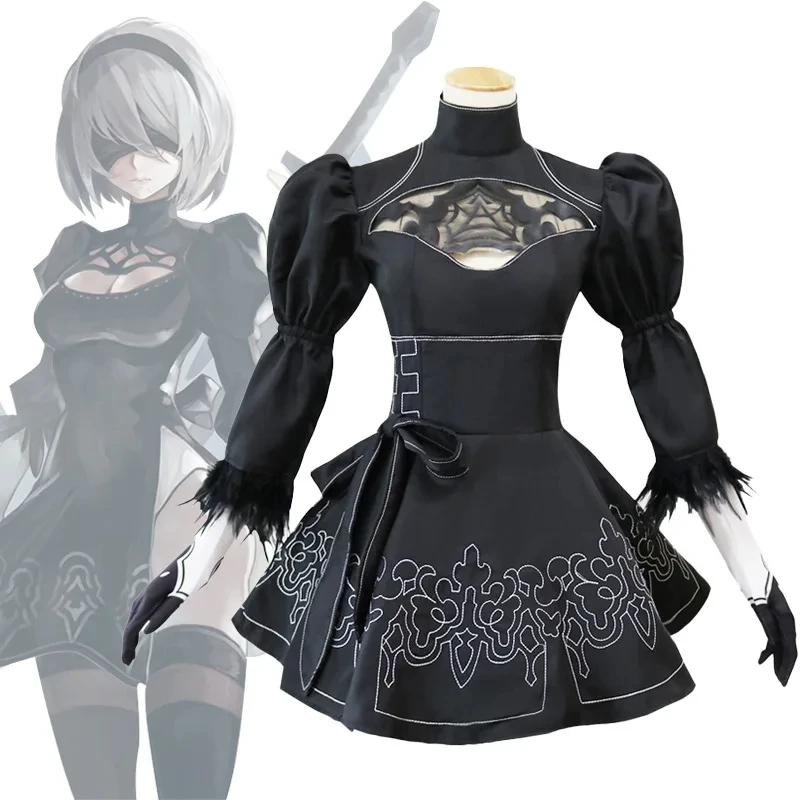 애니메이션 요하 2 번 B 타입 코스프레 코스튬 게임, NieR 오토마타 2B 원피스 NieR 유니폼, 아이마스크 장갑 재고, 할로윈 파티 의상