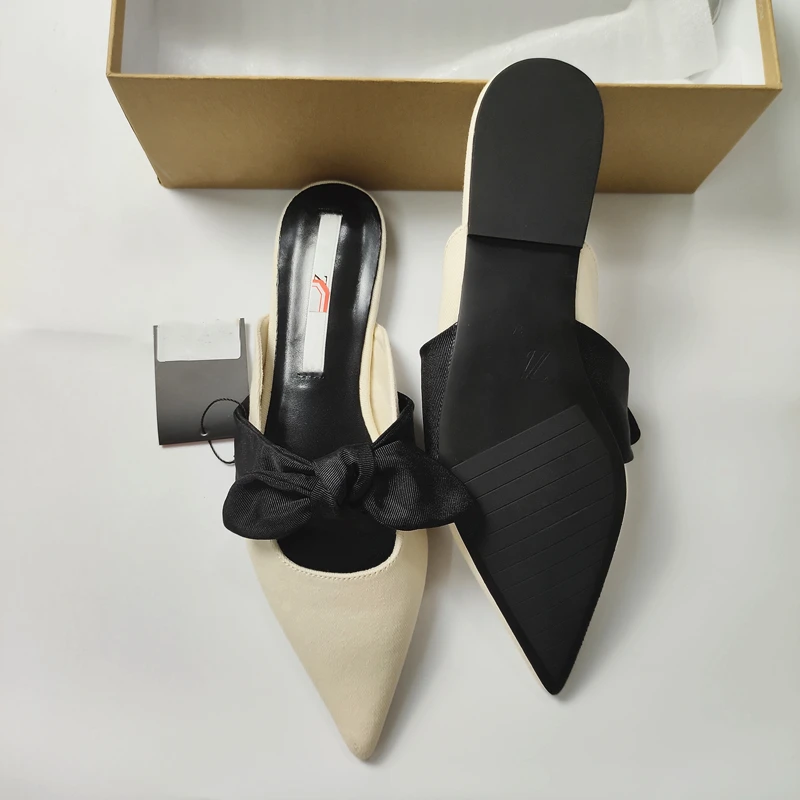 ZARZ Woman 2022 Flat Shoes Spring Summer Pointed Sexy Bow Outer Wear Plus Size 41 Beige Lazy Sandals And Slippers Women Luxury ZARZ Woman 2022 Flat Shoes Spring Summer Pointed Sexy Bow Outer Wear Plus Size 41 Beige Lazy Sandals And Slippers Women Luxury