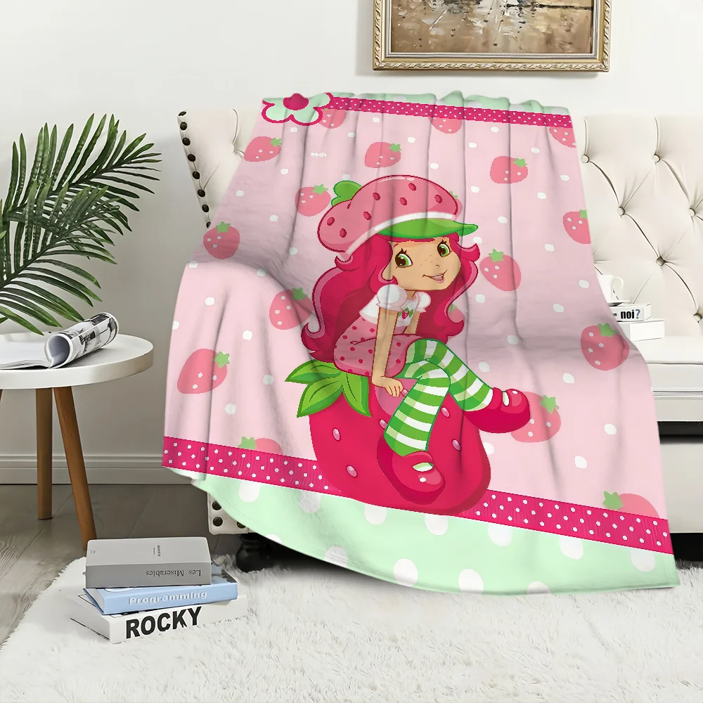 S-strawberry warm Cute soft plush blanket S-shortcakeS for sofa living room bedroom cartoon travel gift single-sided printed 6
