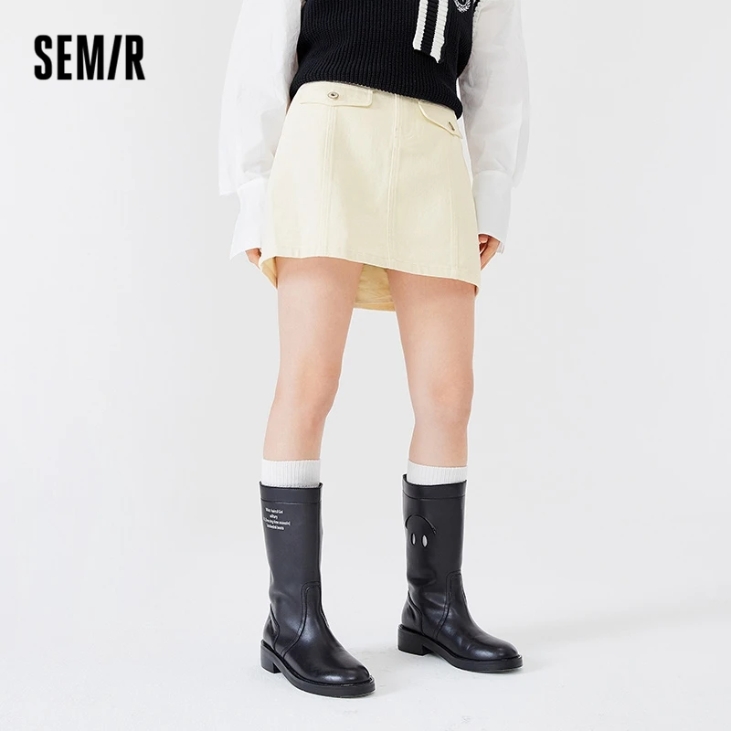 

Женская Однотонная юбка-трапеция Semir, универсальная базовая юбка из чистого хлопка для работы, весна 2023