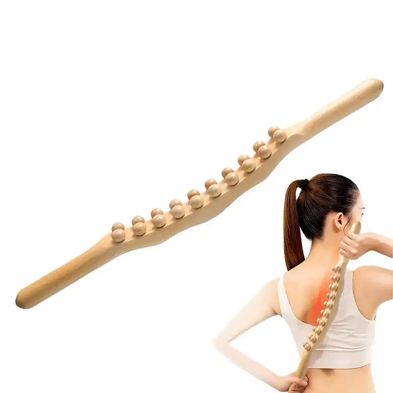 

Wooden Massage Stick 60CM Wood Gua Sha Tools With 20 Massage Balls Handheld Massage Stick For Neck And Back Ache Stomachache Bod
