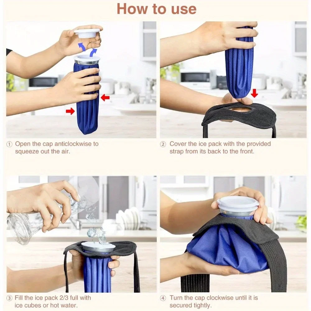 4-Pack Reusable Ice Bags for Hot & Cold with Elastic Support Strap-Universal Fit Knee, Ankle, Includes 3 Sizes (6", 9", 11")