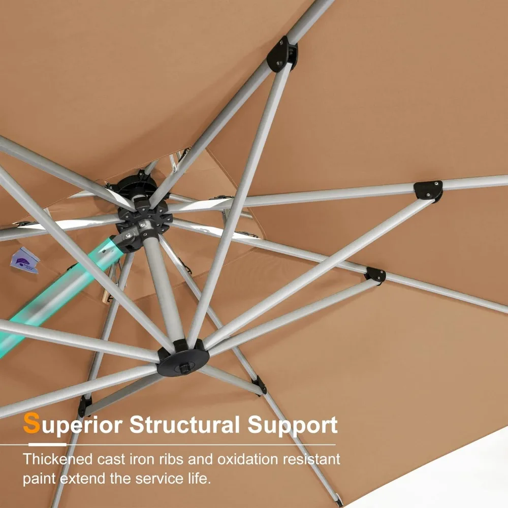12 Feet Double Top Round Deluxe Patio Umbrella Offset Hanging Umbrella Outdoor Market Umbrella Garden Umbrella, Beig 4