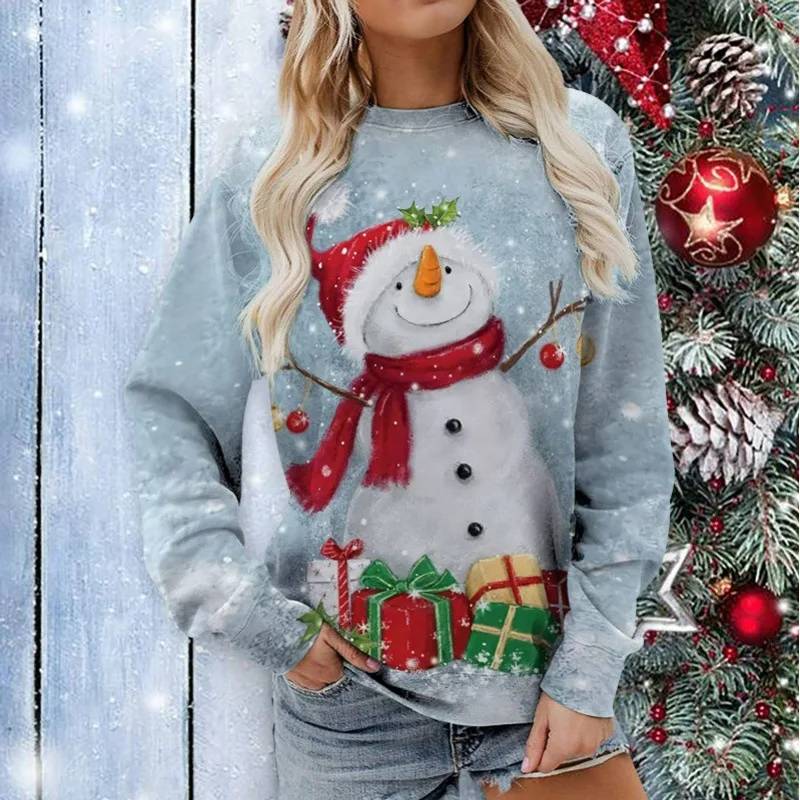 

Snowman 3d Print Hoodie Women Fashion O-neck Hoodies Women Sweats Coat Christmas Hoodie Long Sleeve Coat Crew Neck Clothes S-5XL