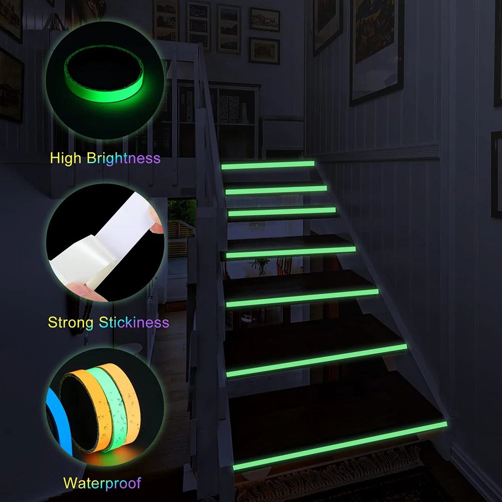 5M Bright Waterproof Luminous Tape Fluorescent Tape for Indoor Outdoor Marking Stage Theatre Steps Exit Green Glow Neon fluorescent tape luminous tape