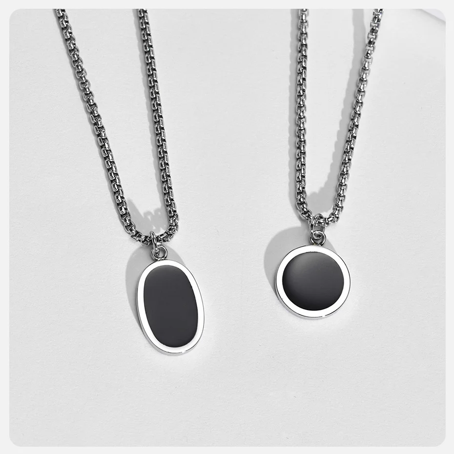 Vnox Stilvolle Mens Geometrische Halskette mit Schwarz Emaille, Edelstahl Metall Doppel Layered Kette Kragen, einzigartige Geschenke für Männer – Detail 1