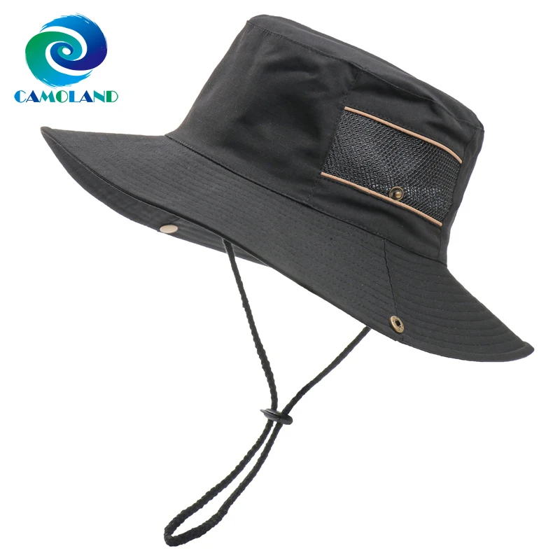 

CAMOLAND Summer Men Bucket Hat Solid color Sun Hats Wide Brim Anti-UV Beach Caps Safari Hiking Cycling Hat Mesh Fisherman Hat