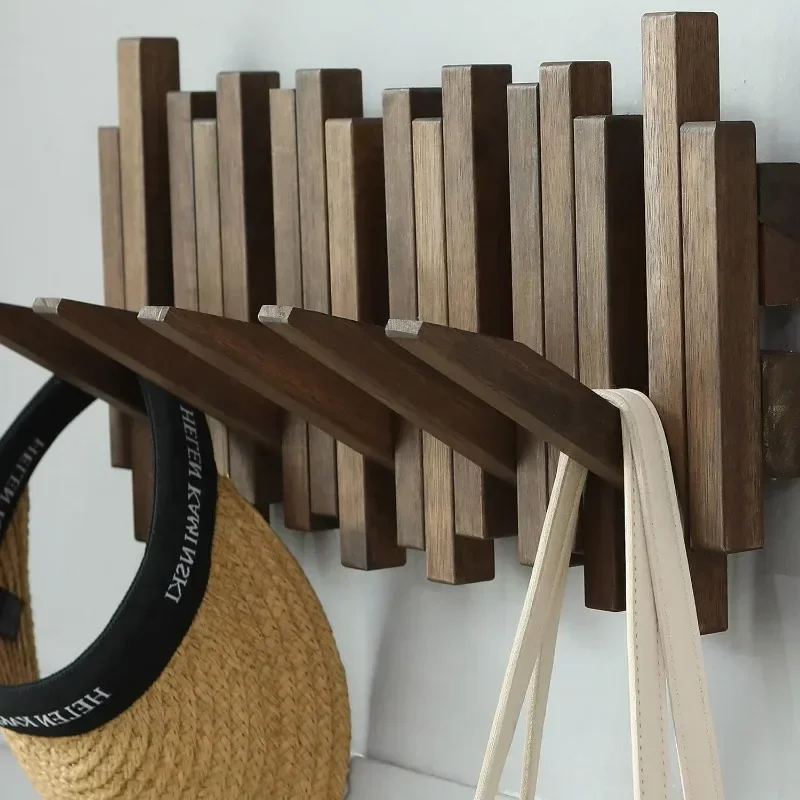 Natural Wood Wall Mounted Piano Coat Rack Coat Rack Wall Mount Flip Down Hook Hooks Entryway Art Hook