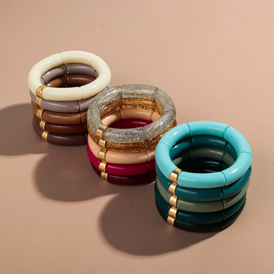 Braccialetti a tubo curvo in bambù colorato leopardo per donna Uomo
