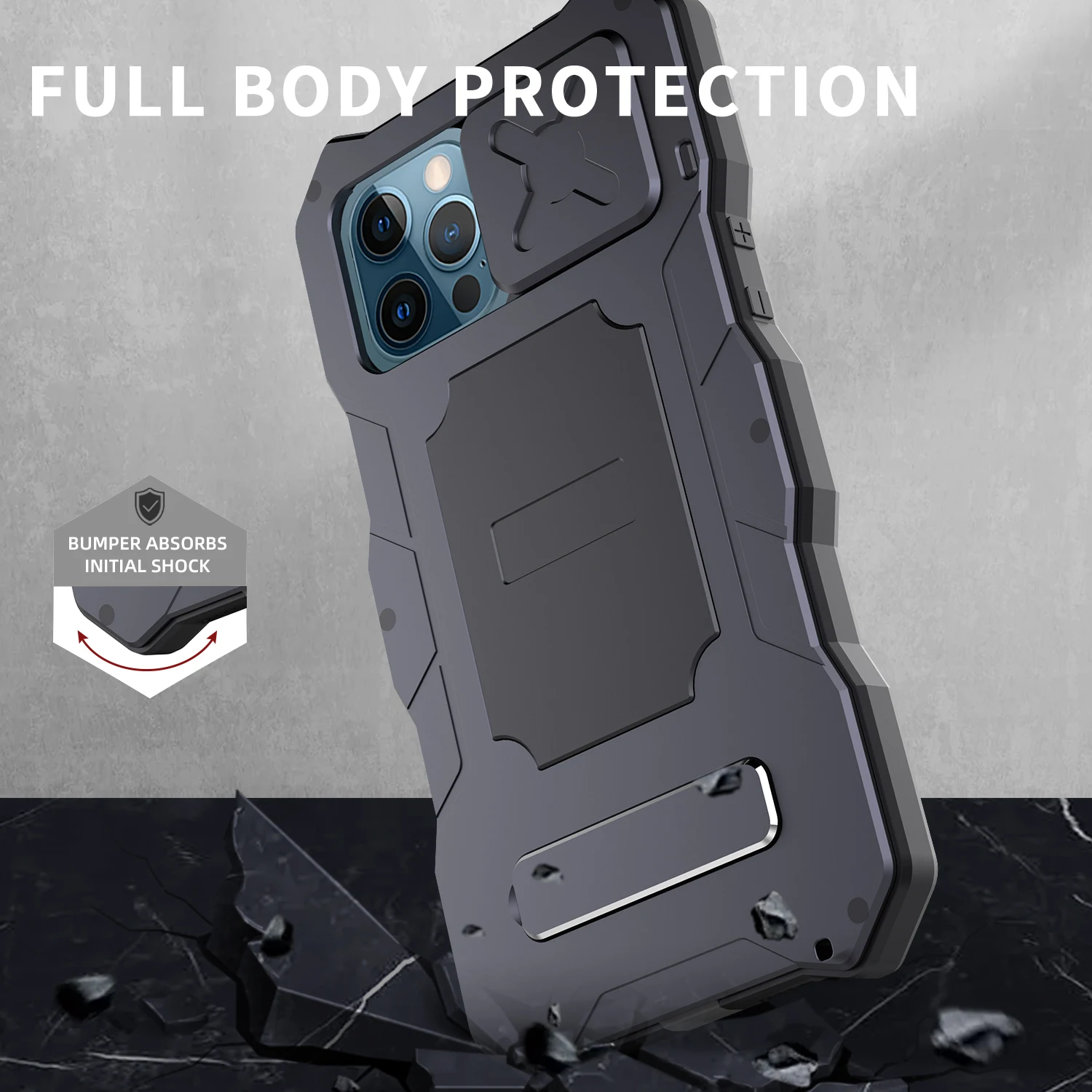 Shockproof Armor Metal Case For Iphone 13 12 Pro 12pro Max 13pro Aluminum Bumper Stand Slide Door Camera Protector Phone Cover