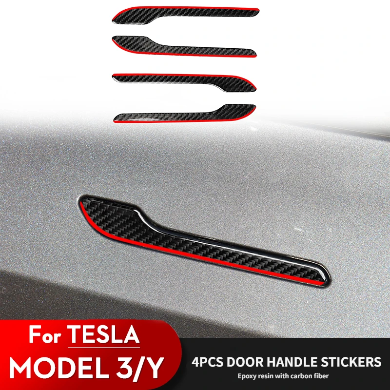 

4 шт., прочные защитные наклейки для ручки двери Tesla Model 3 Y из углеродного волокна 2018-2023