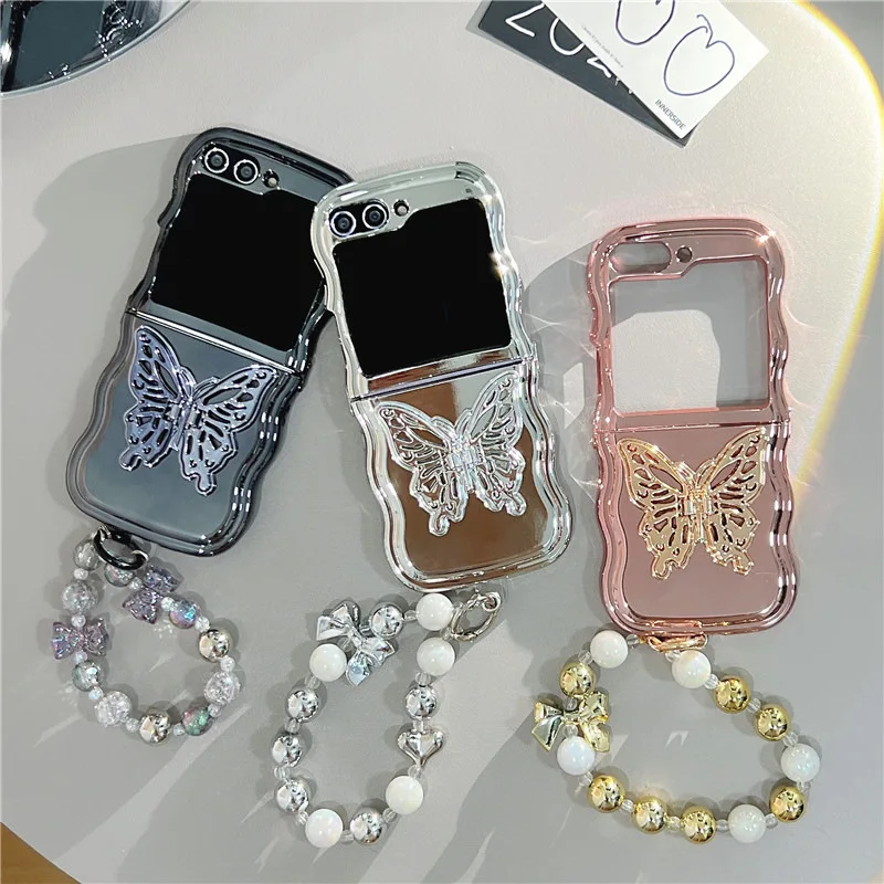 

Butterfly Phone Stand Electroplated Case for Samsung Galaxy Z Flip 6 5 4 3 Protective Back Cover for ZFlip4 ZFlip5 ZFlip6 Case