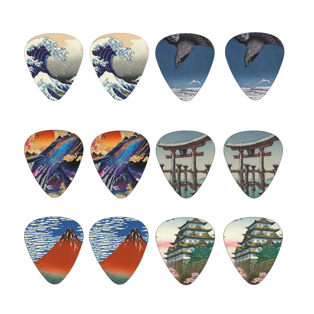 12pcs/set Guitar Picks Japanese Culture Style Theme Painting Shrapnel for Bass Ukulele