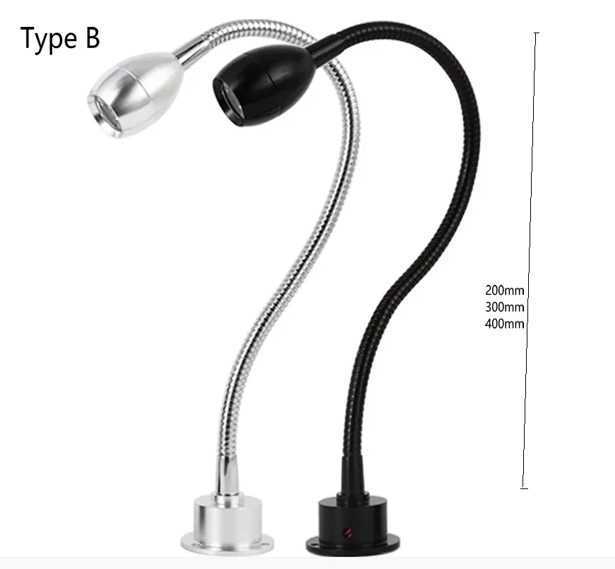 ไฟอ่านหนังสือติดผนังแบบยืดหยุ่น 1W DC12V 110V 265V แบบคอห่าน ไม่มีสวิตช์ สำหรับห้องนอน โต๊ะทำงาน โรงแรม 1