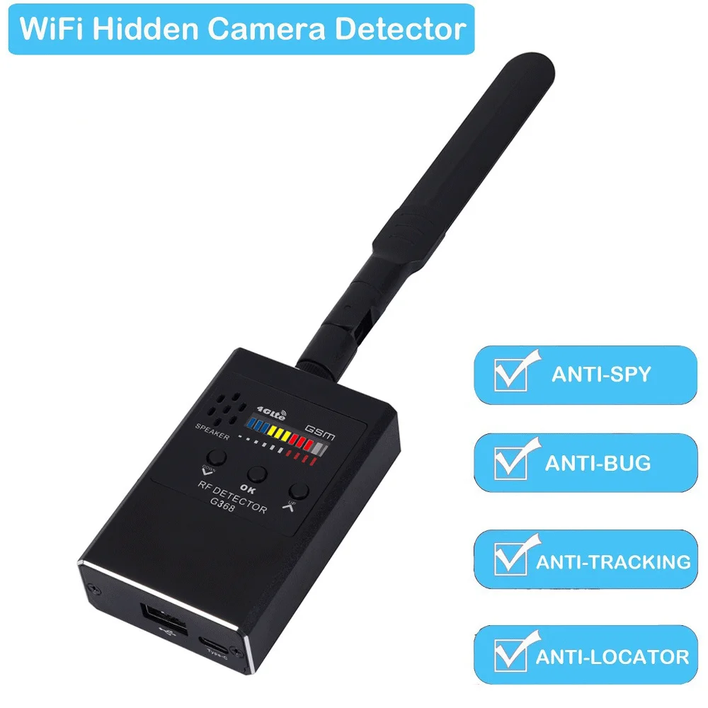 

G368 Multi-Function Hidden Camera Detector Bug GSM Audio Anti-Spy Listening Device Finder WiFi Signal Lens Tracker Radar Scanner