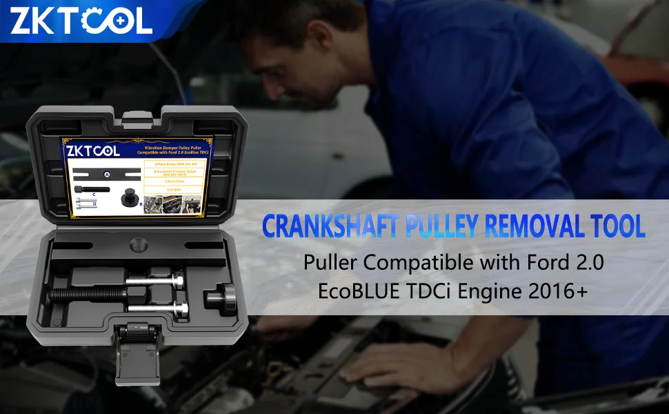 Kurbelwellen-Riemenscheiben-Abzieher, für Ford Transit Custom 2.0TDCI ECOBLUE Motor Werkzeugset OEM 204-158-01, 205-295 – Detail 1