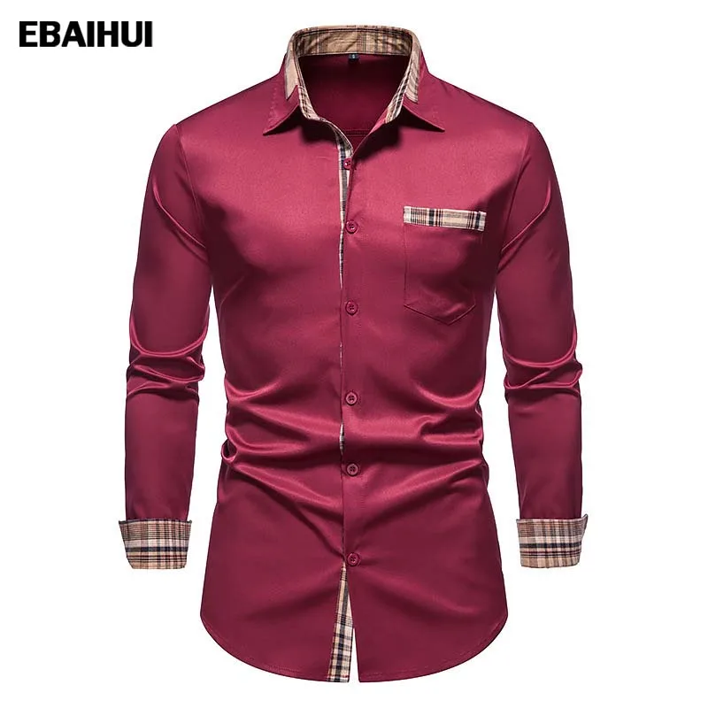 

EBAIHUI Shirts for Men Sollid Mens Shirts with Patchwork Casual Long Sleeve New Autumn and Winter Turn-down Collar Men Clothing