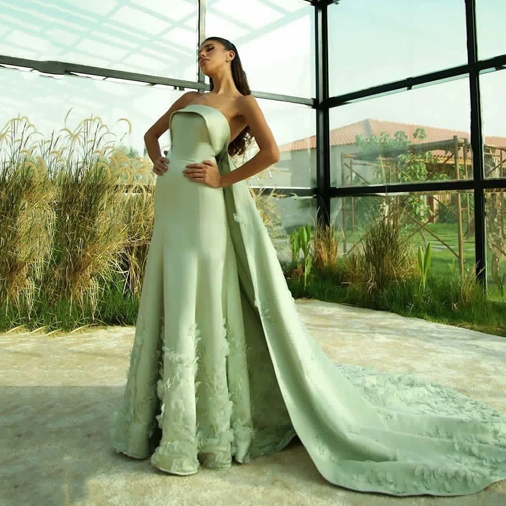 

Msikoods Satin Mermaid Prom Dresses With Cape 3D Flower Pleat Ruched Evening Dress Wedding Party Gown Vestidos De Noche