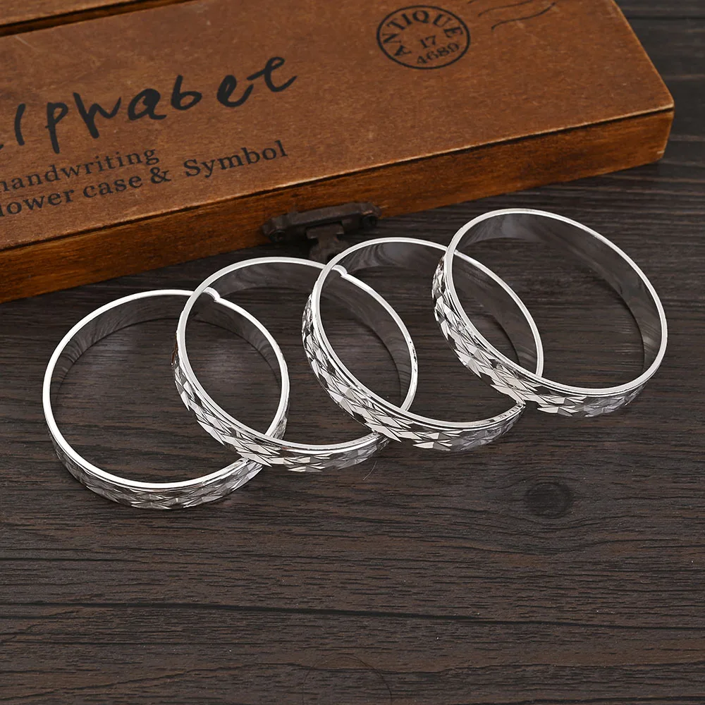 4Pcs 18k 8mm Width 45MM 55MM 65MM 70MM Dubai Baby Cute Bangles For Girl Jewelry Silve Color Bangles Girls Birthday Jewelry Gifts 4