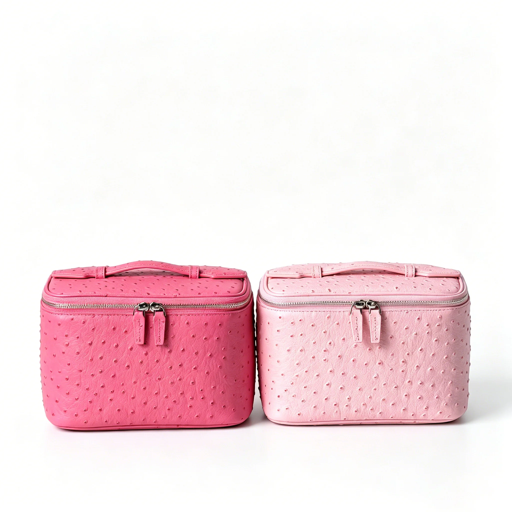 Ostrich Pattern Cowhide Cosmetic Bag New Pink Large Capacity Genuine Leather Portable Travel Toiletry Storage Cosmetic Bag 2
