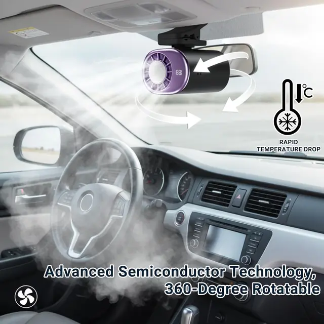 Ventilateur de climatisation portable pour voiture 2026 avec clip et rotation à 360° °   Affichage LED rechargeable par USB, réglable sur 199 vitesses, pour rotation 1