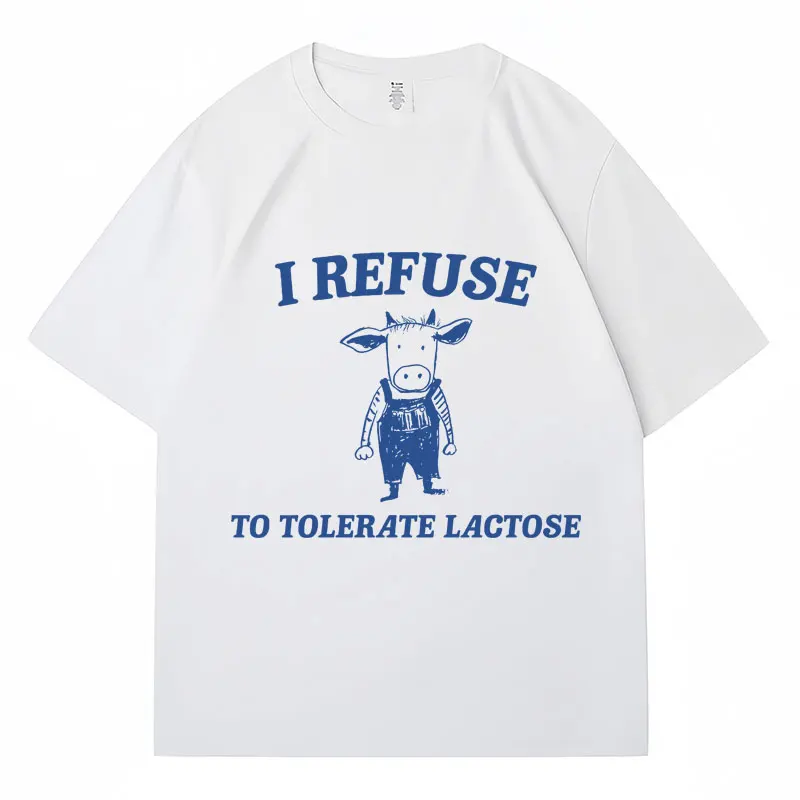 Забавная Футболка с принтом I откажитесь терпировать лактозу, мужская и женская модная повседневная хлопковая Футболка большого размера с коротким рукавом, уличная одежда