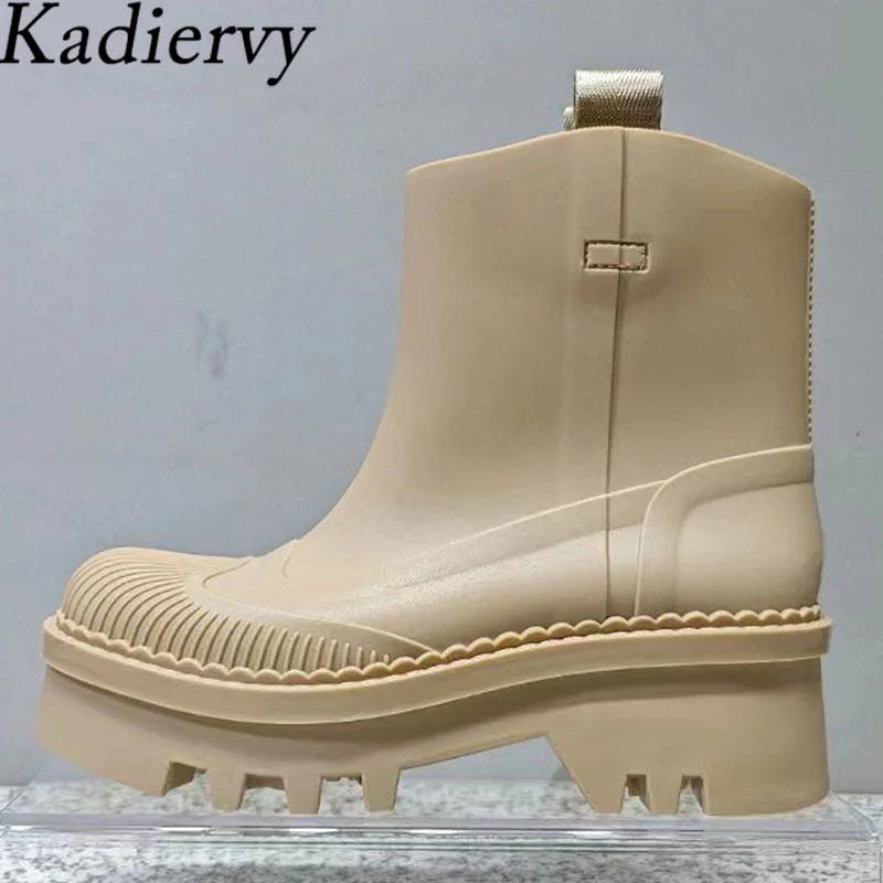 

New Square Heels Rainboots Women Rubber Waterproof Rain Shoes Women Thick Sole Ankle Boots Runway Rain Boots Woman