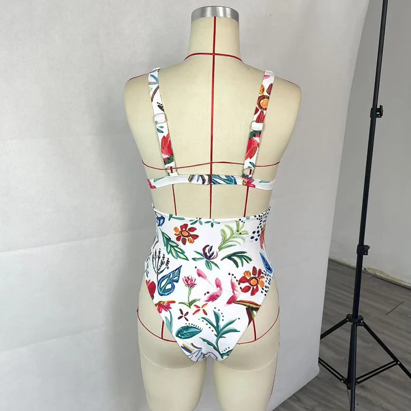 BEACHCICI Women Bikini Two Piece Summer Sexy Suspender Deep V Neck Printed High Waist Slim Beach Vacation Swimsuit Swimwear