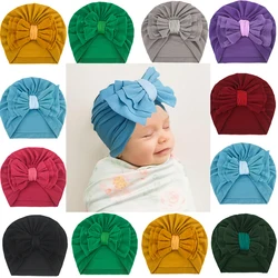 Newborn Baby Baotou Cap Solid Color Cute Printed Bow Spring Infant Toddler Turban Cap Comfortable Bow Hat For Baby Girls Boys