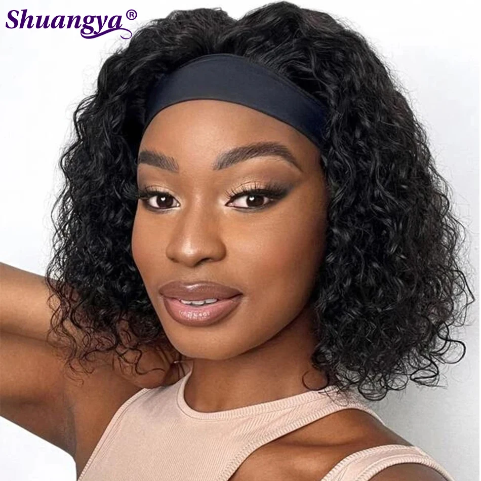 

Water Wave Headband Wig Curly Weave Scarf Wigs For Women 100% Human Hair 200 Density Kinky Curly Wig Short Curly Headband Wigs