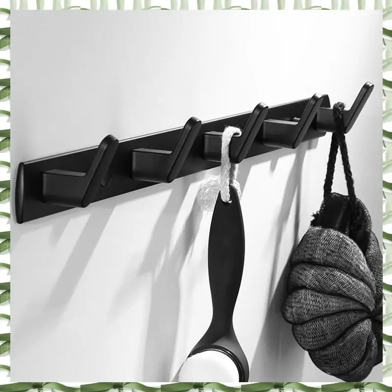 5 Hook Coat Hooks Aluminium Door Holder Towel Clothes Hats Bag Key Wall Hanging Hanger Black Bathroom Rack With Screws