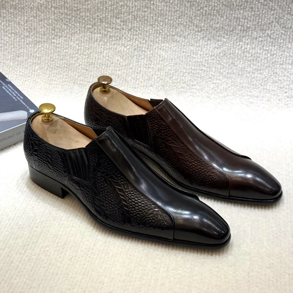 Men's Genuine Leather Suede Monk Strap Dress Shoes Classic Gentleman Pointed Toe Buckle Business Casual Suit Footwear