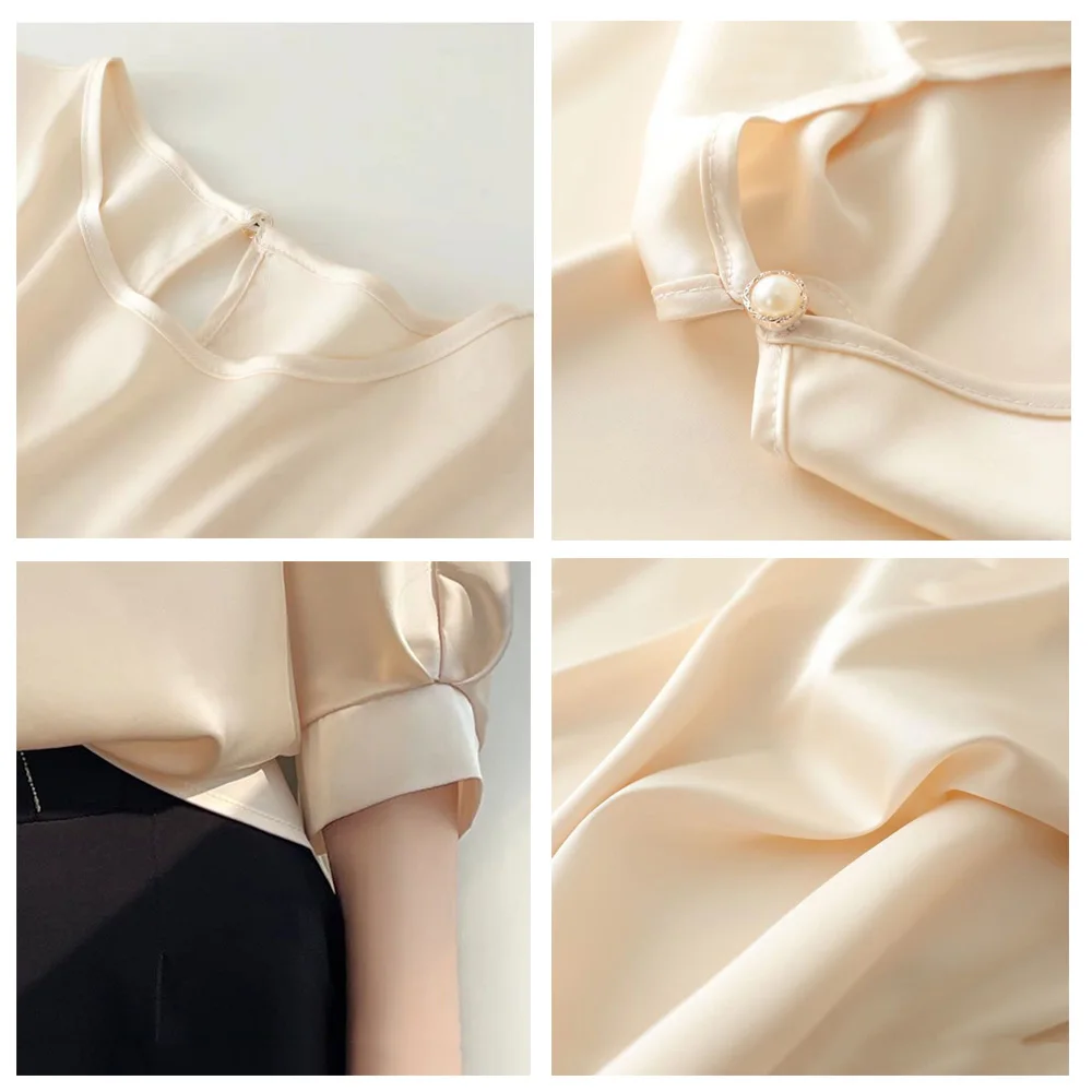 2026 New In Summer Satin Silk Half-Sleeve Tee Tops Basic Solid Women‘s T-Shirt Casual O-neck Thin Shirts Ladies Loose Blouses 6