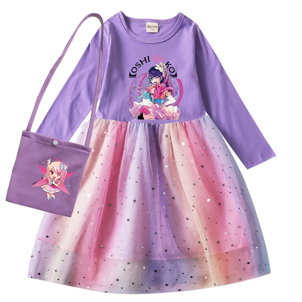 

Oshi No Ko Ai Hoshino Cosplay Kids Knee-Length Dresses Baby Girls Cotton Star Moon Full Casual Dress Children Halloween Vestidos