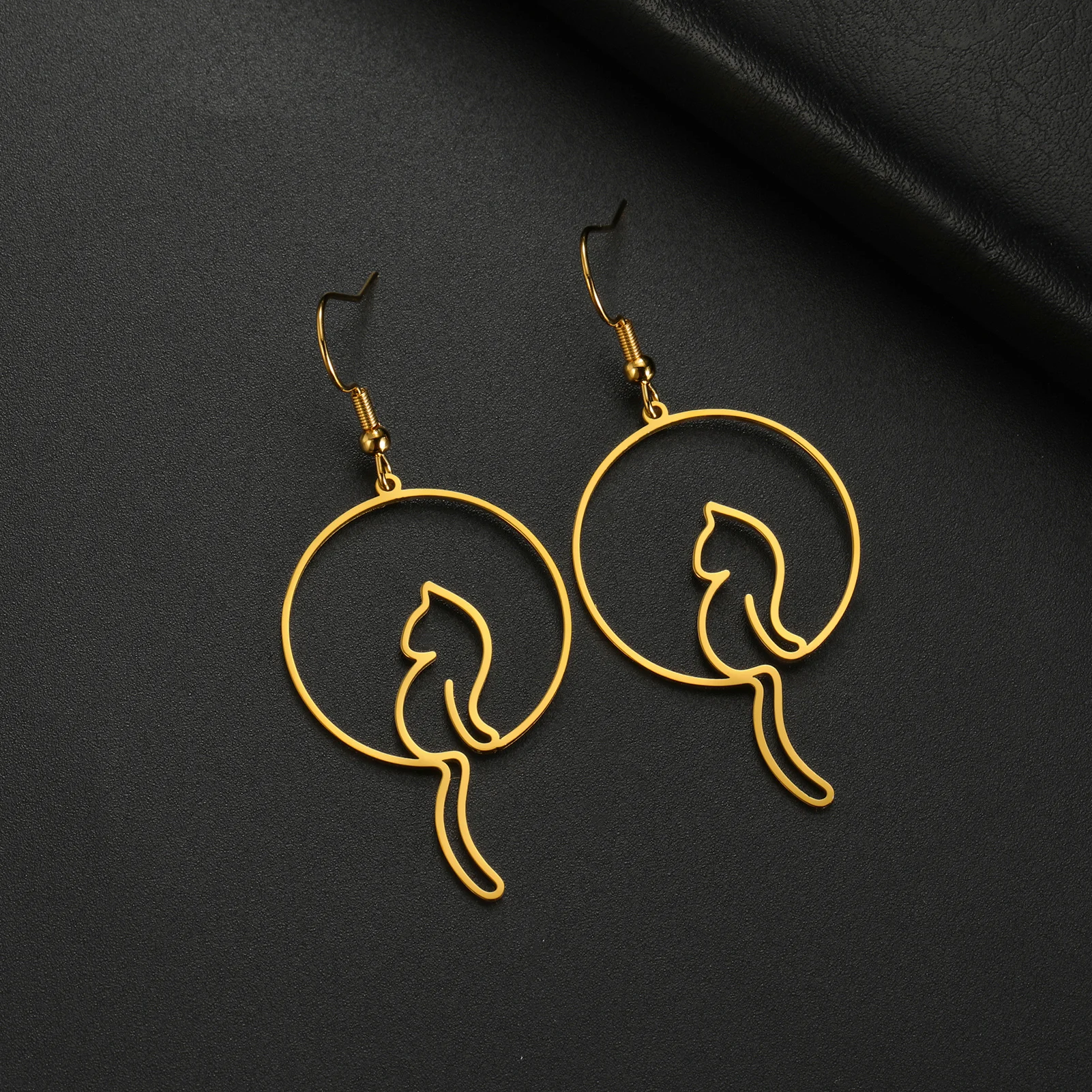 Cat Silhouette Drop Earrings for Women Stainless Steel Cute Cat Hollow Geometric Dangle Earrings Jewelry - PeticaDeals