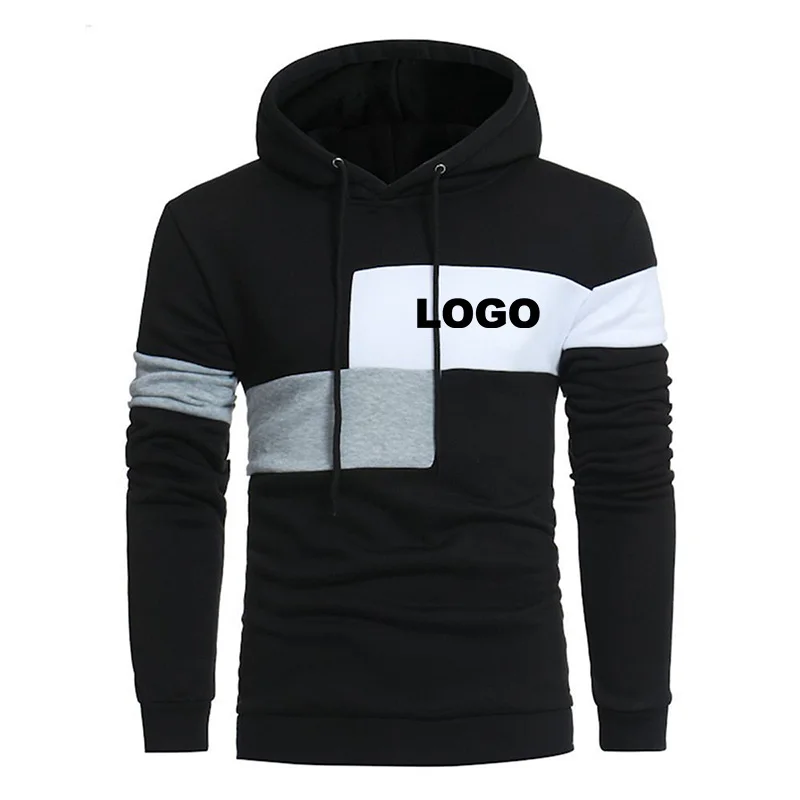 Custom Logo Men's Sweatshirt Patchwork Hooded Casual Loose Hip Hop Streetwear Fashion Male Pullovers Hoodies
