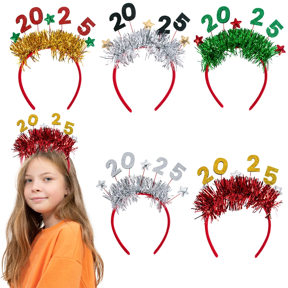 Glitter Star Headband Gold Silver Happy New Year Headband Star Sequin Hair Hoop New Year's Eve Christmas Party Decoration