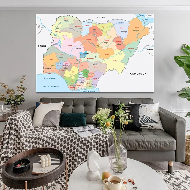 The Nigeria Map of Political 150*100cm Non-woven Canvas Painting Home Decorative Poster Wall Art Pictures Teaching Supplies
