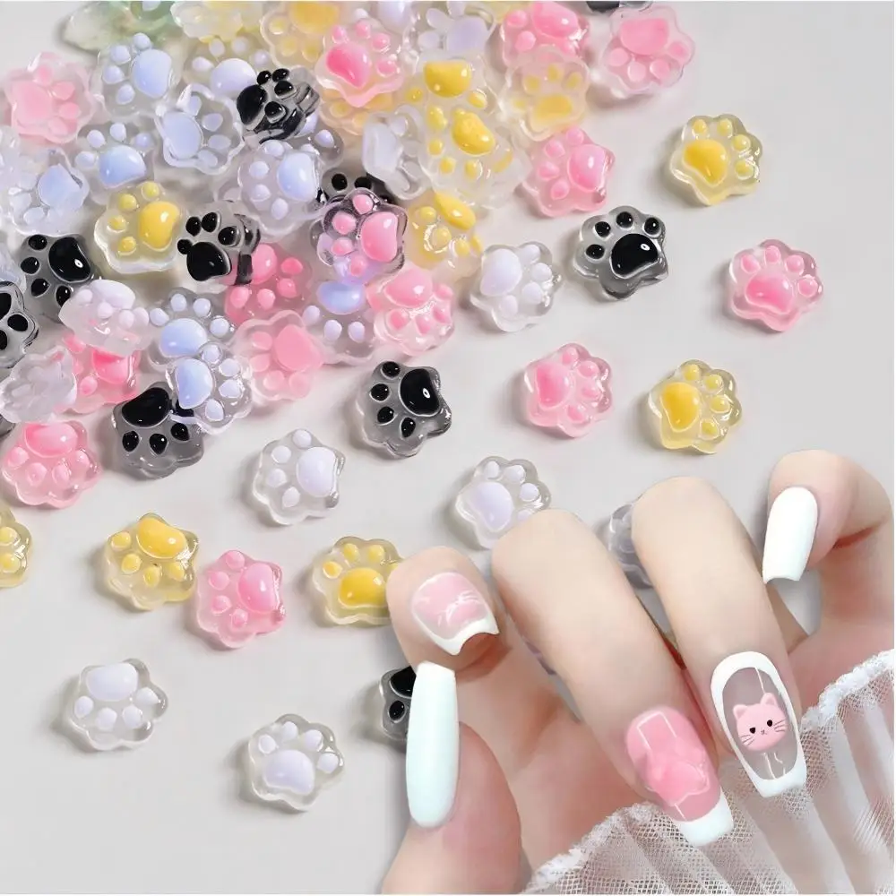 50개 3D 야광 고양이 발톱 네일 참 귀여운 레진 고양이 발 Y2K 네일 아트 장식 DIY 헤어핀 공예품
