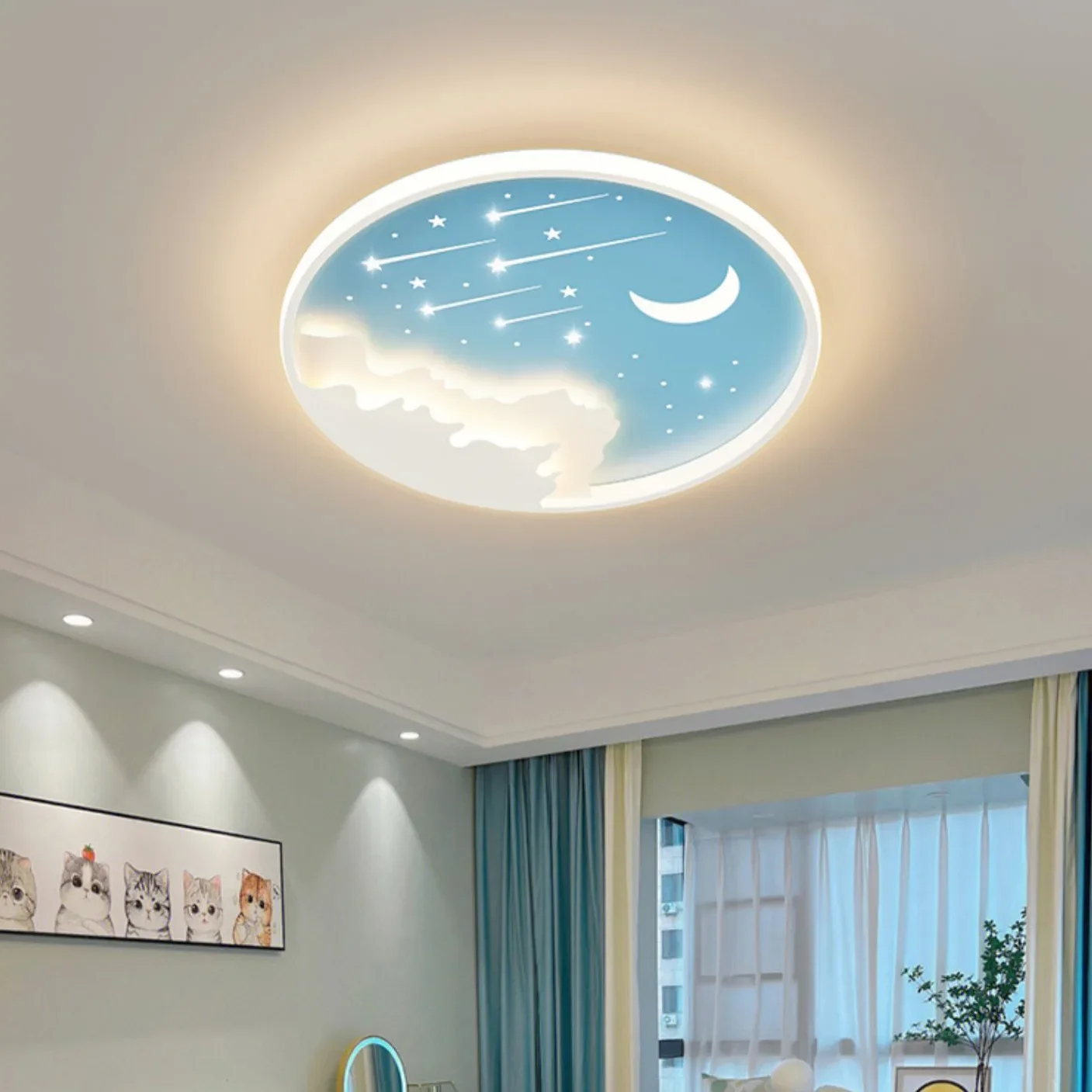 

Modern Simple Warm Ceiling Lamp for Kids Room Bedroom Romantic Cartoon Moon Star Home Decoracion Lighting Round Design Luminaire