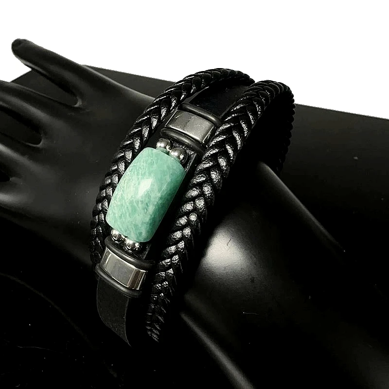 Neues Naturstein Amethyst Tiger Eye Amazonite Multi Layer Lederarmband für Männer und Frauen Bohemian Schmuck Großhandel – Detail 7