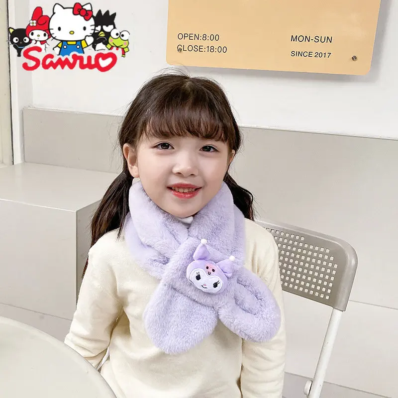 

Sanrio Winter Plush Kids Scarf Kuromi Hello Kitty Melody Cinnamoroll Pochacco Versatile Baby Bib Thick Warm Boy/Girls Neck Cover